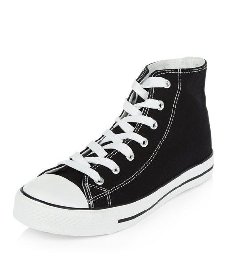 Black Lace Up Hi-Top Plimsolls | New Look