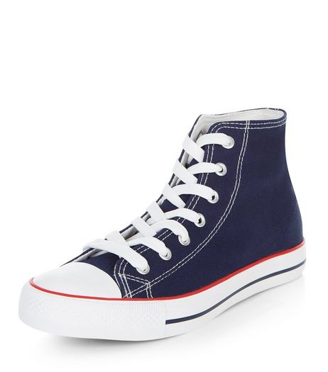 Navy Lace Up Hi-Top Plimsolls | New Look