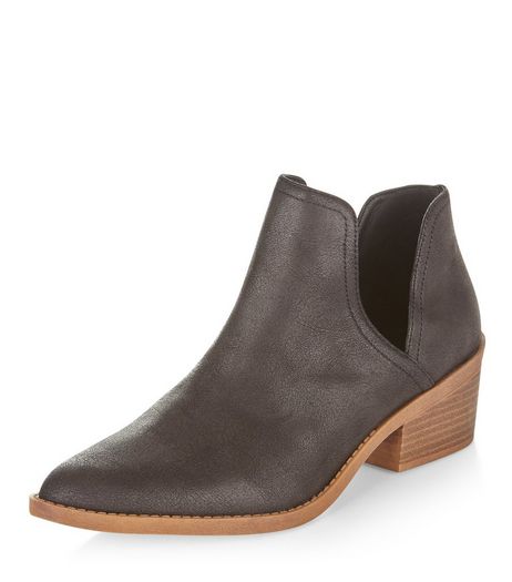 Black Leather-Look Cut Out Ankle Boots | New Look