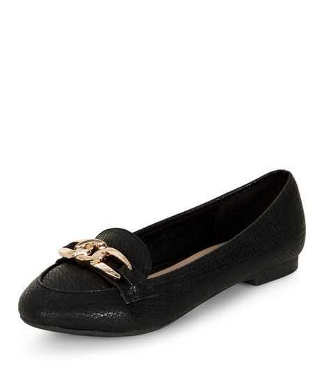 Wide Fit Black Chain Loafers | New Look