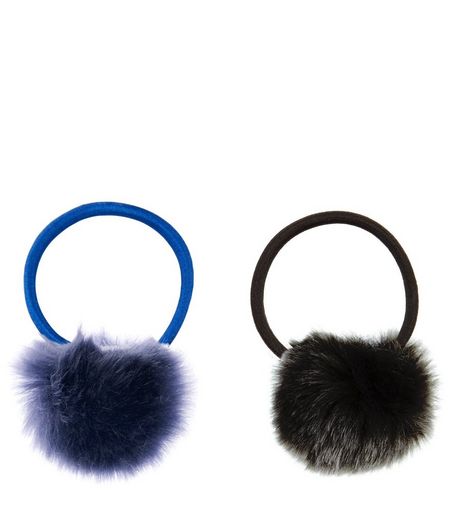 2 Pack Blue and Grey Pom Pom Hair Bands | New Look