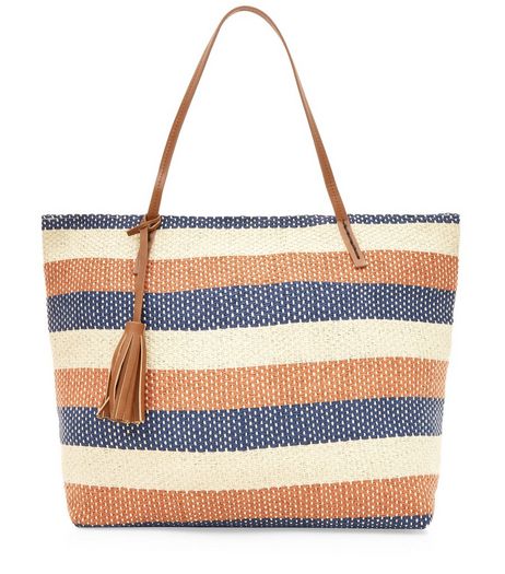 Camel Stripe Tassel Strap Tote Bag | New Look