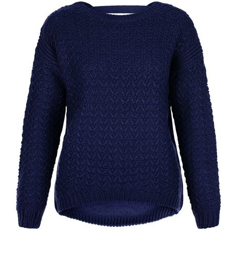 Navy Chunky Stitch Bar Back Jumper | New Look