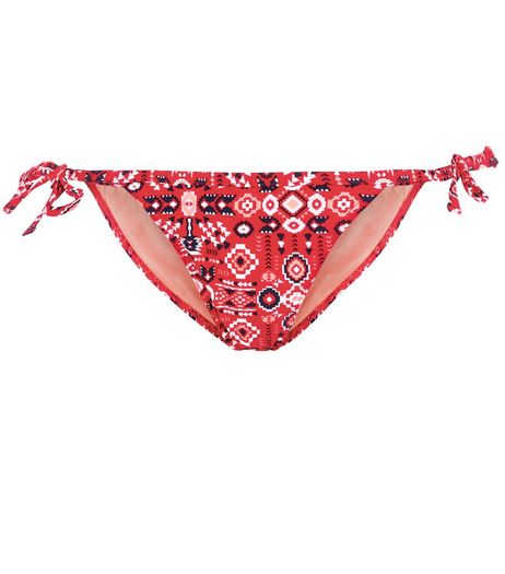 Red Abstract Print Bikini Bottoms | New Look