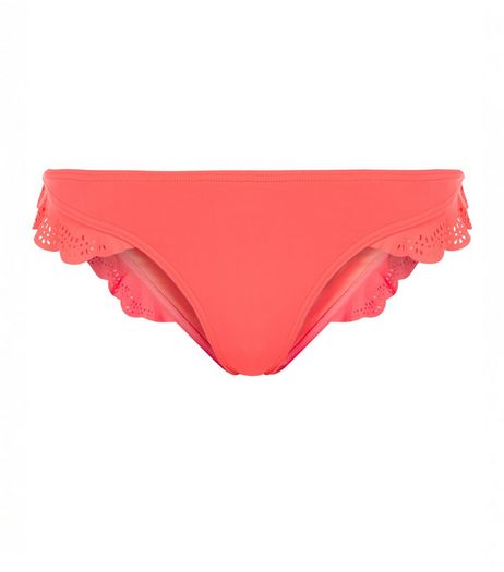 Coral Scallop Hem Laser Cut Out Bikini Bottoms | New Look