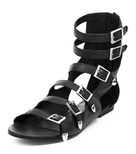 Black Leather Multi Strap Sandals | New Look