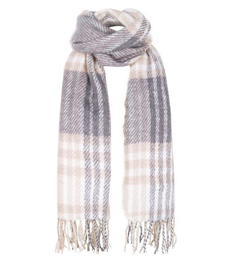 Pink Check Wool Fringed Scarf | New Look