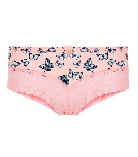 Coral Butterfly Print Lace Leg Briefs | New Look