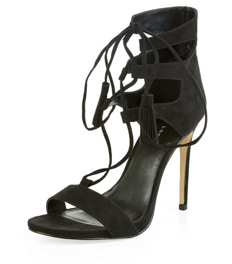 Black Ghillie Heeled Sandals | New Look