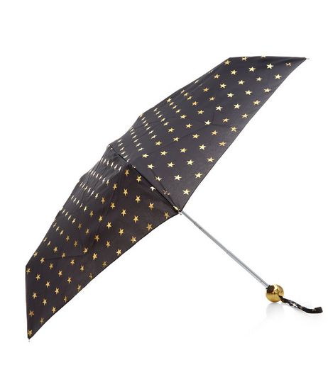 Black Premium Star Print Umbrella | New Look