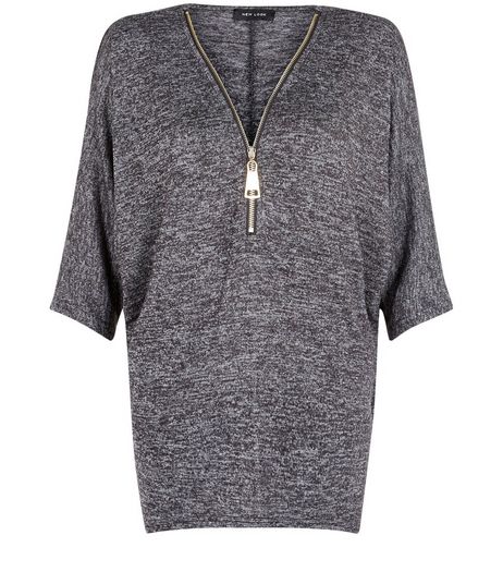 Dark Grey Zip Space Dye Top | New Look