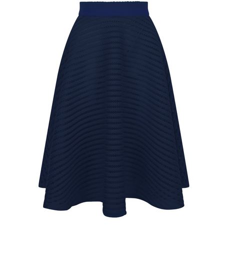 Navy Mesh Stripe Midi Skirt | New Look