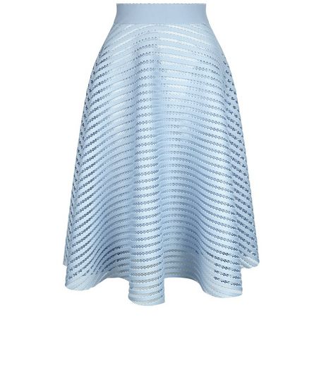 Pale Blue Mesh Stripe Midi Skirt | New Look
