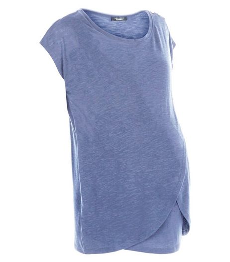 Maternity Blue Wrap Front Nursing T-Shirt | New Look