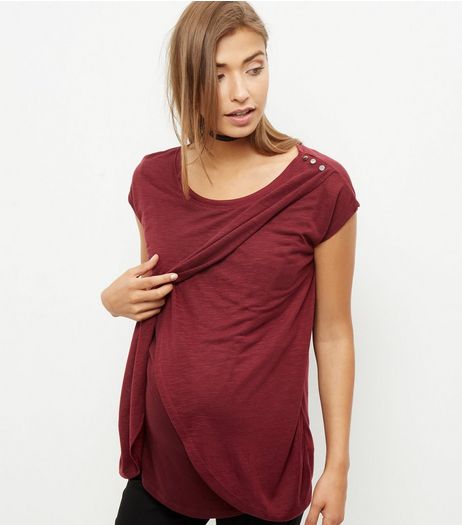 Maternity Dark Red Wrap Front Nursing T-Shirt | New Look