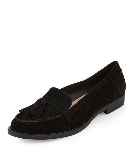 Black Fringed Tassel Loafers | New Look