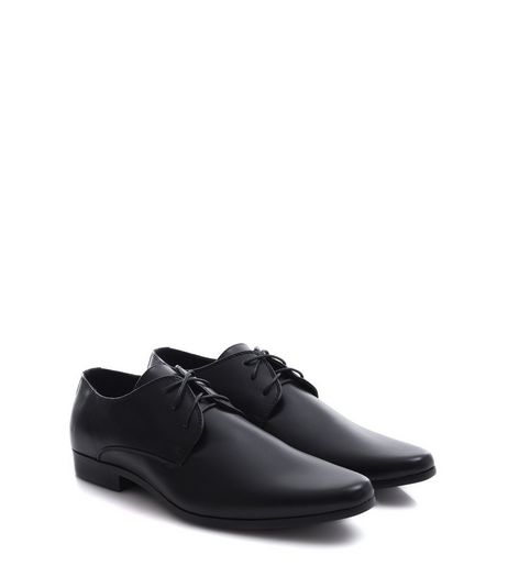 Black Leather-Look Lace Up Gibson Shoes | New Look