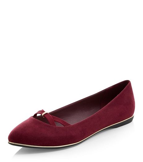 Teens Dark Red Pointed Cross Strap Ballet Pumps | New Look