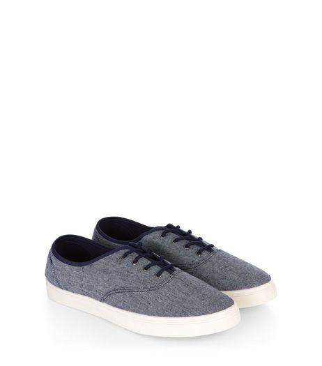 Navy Textured Lace Up Plimsolls | New Look