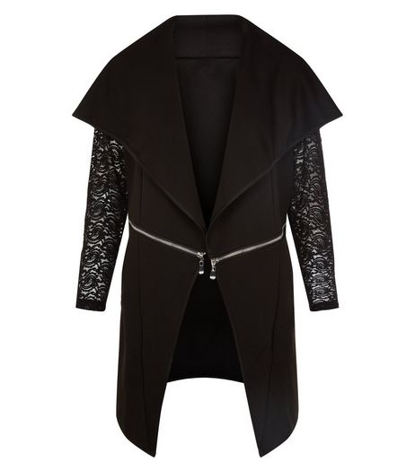 Blue Vanilla Black Lace Sleeve Waterfall Cardigan | New Look