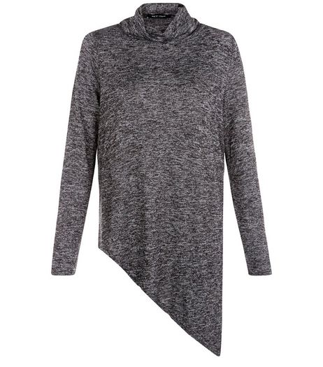 Dark Grey Fine Knit Cowl Neck Asymmetric Top | New Look