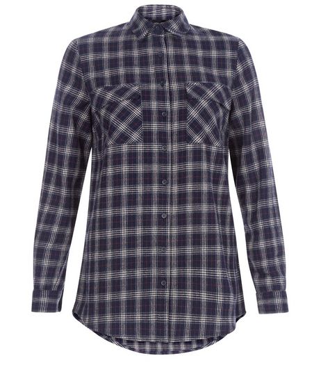 Blue Check Double Pocket Long Sleeve Shirt | New Look
