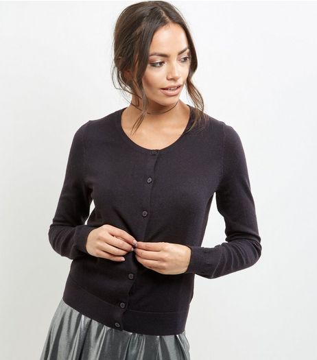 Black Crew Neck Cardigan | New Look