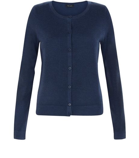 Navy Crew Neck Cardigan | New Look