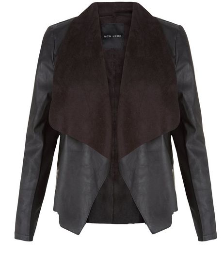 Black Leather-Look Suedette Trim Jacket | New Look