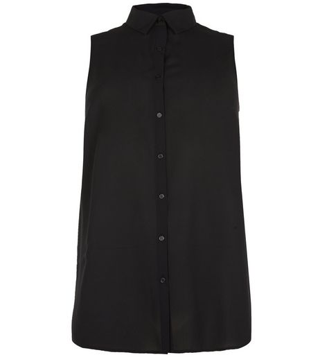 Curves Black Longline Sleeveless Shirt | New Look
