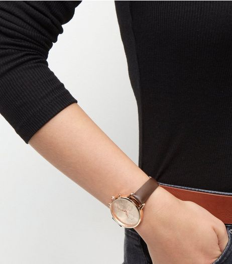 Brown Leather-Look Strap Watch | New Look