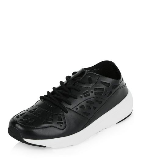 Black Laser Cut Out Trainers | New Look