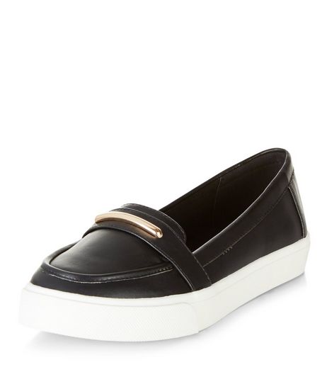 Black Loafer Slip On Plimsolls | New Look