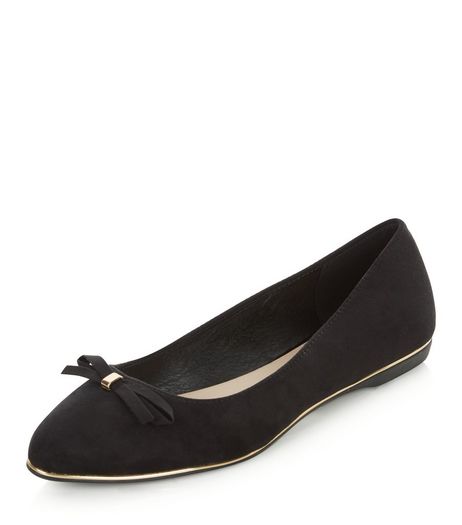 Wide Fit Black Suedette Bow Front Ballet Pumps | New Look