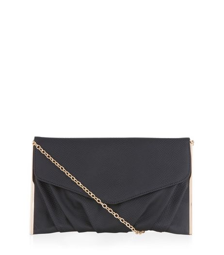 Black Textured Metal Bar Trim Clutch | New Look