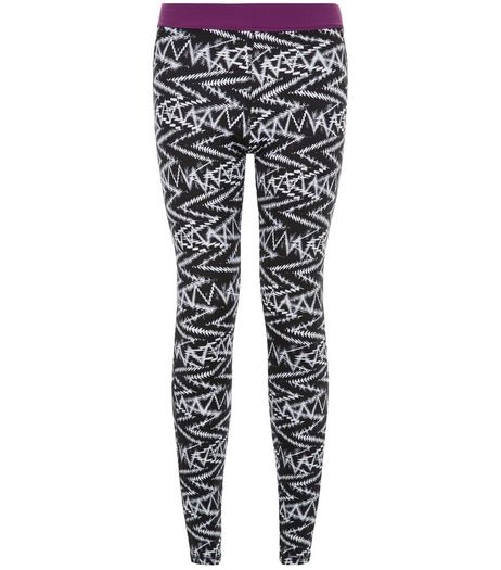 Black Zig Zag Print Sports Leggings | New Look