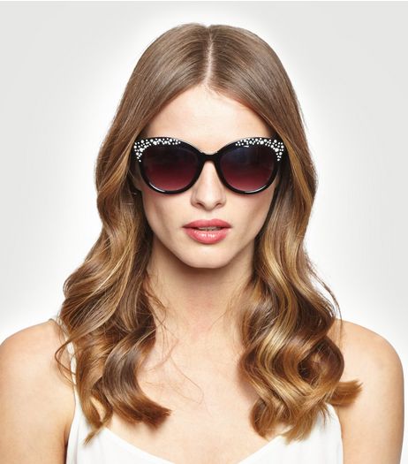 Black Embellised Cat Eye Sunglasses | New Look