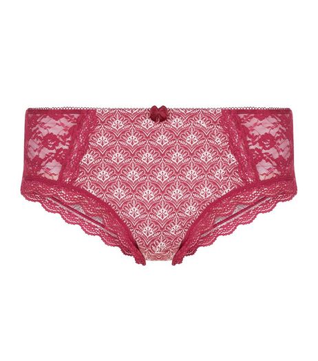 Red Tile Print Lace Panel Short Briefs | New Look