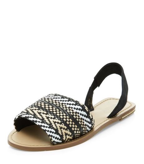 Black Zig Zag Woven Sling Back Sandals | New Look