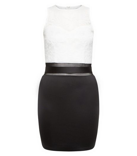 AX Paris Black Lace Top Mesh Panel Mini Dress | New Look