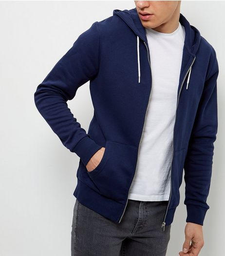 Navy Zip Up Hoodie | New Look