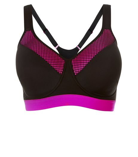 Black Contrast DD+ Sports Bra | New Look