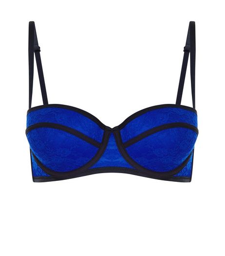 Blue Lace Contrast Trim Bra | New Look