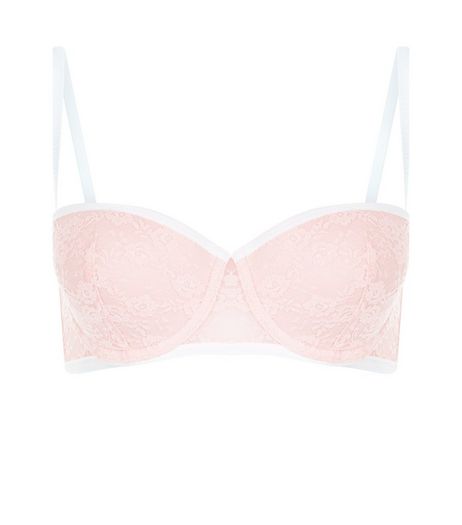 Shell Pink Lace Contrast Trim Bra | New Look