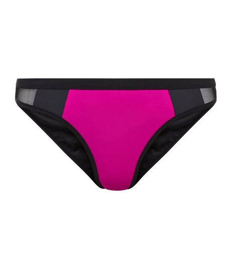 Black Colour Block Mesh Panel Bikini Bottoms | New Look