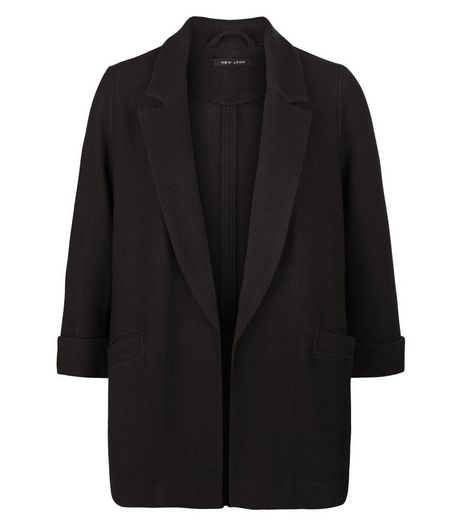 Black Waffle Texture Longline Blazer | New Look