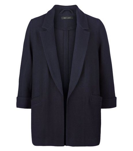 Navy Waffle Texture Longline Blazer | New Look