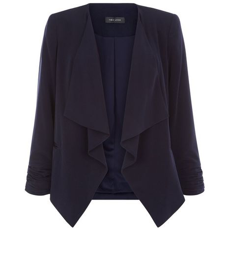 Navy Crepe Waterfall Blazer | New Look