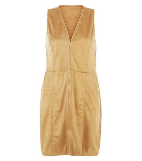 Blue Vanilla Camel Zip Neck Suedette Dress | New Look