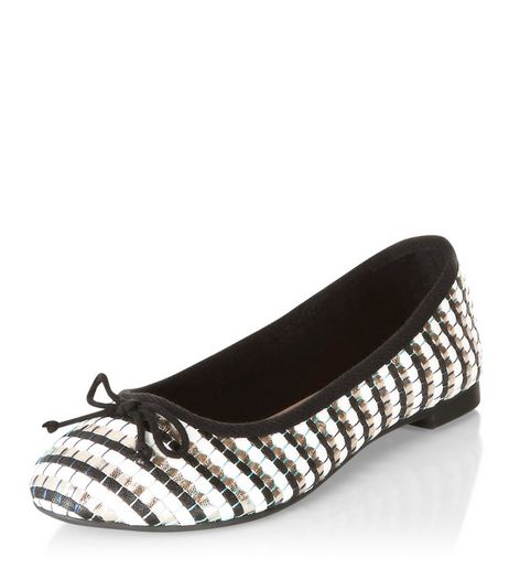 Black Contrast Woven Metallic Ballet Pumps | New Look